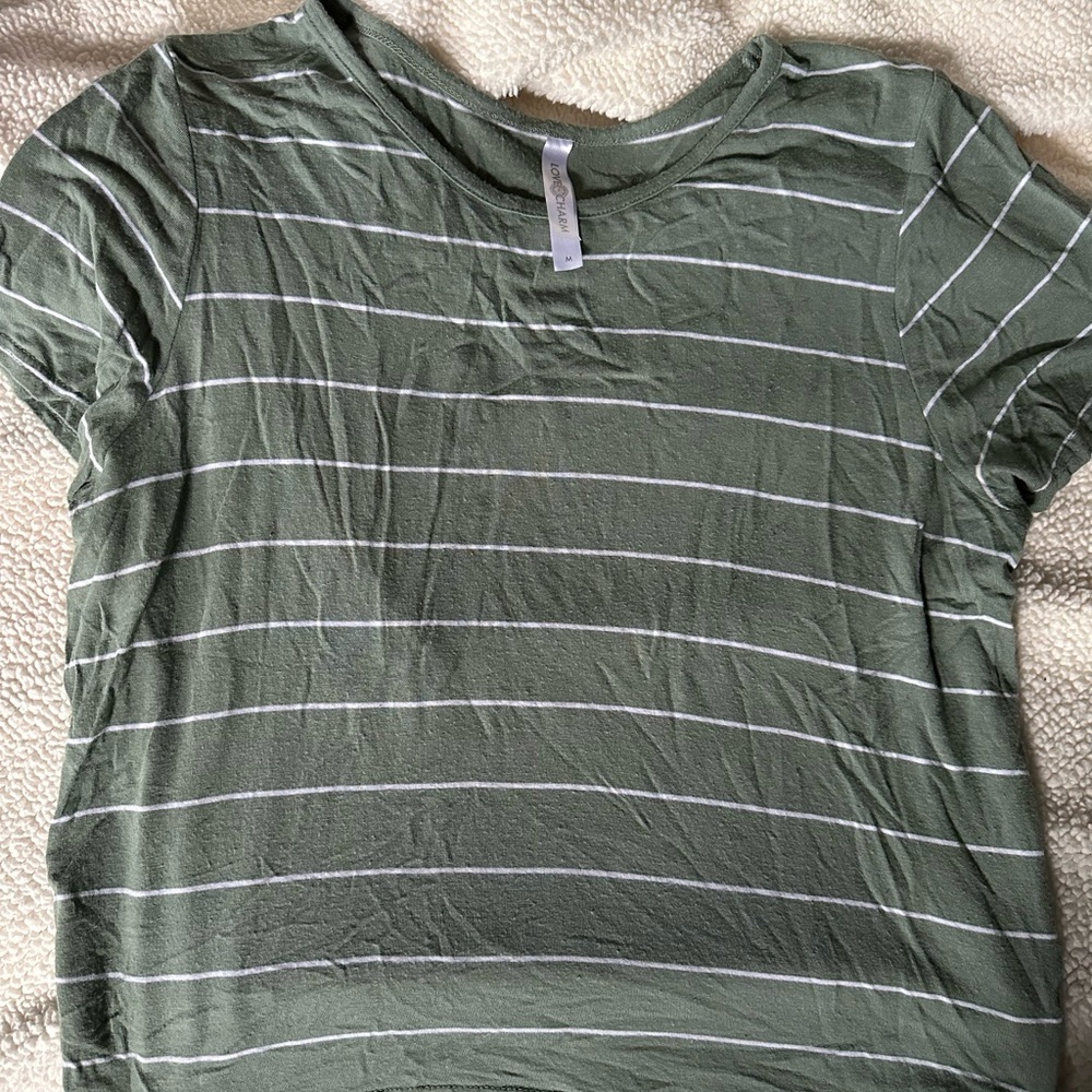 Green and white stripped t shirt